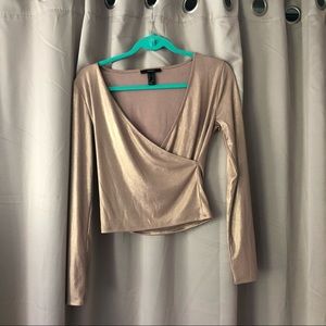 Forever21 Gold V Neck Longsleeve Top